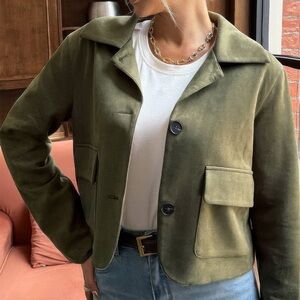 Solid Suit Lapel Faux Suede Leather Jacket